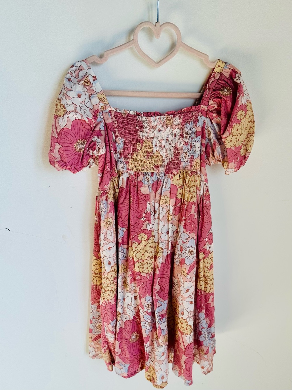Janie and Jack Pink and Yellow Floral Smocked Puff-Sleeve Dress